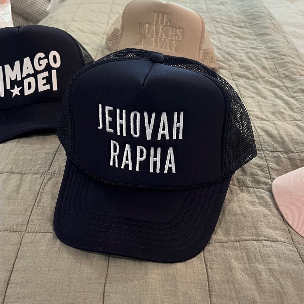 Blue Trucker Hat with White Embroidery